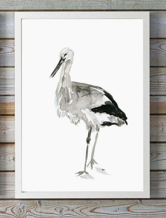 570x746 Stork Watercolor Painting Ink Drawing Giclee Print Zen Etsy - Stork Sketch