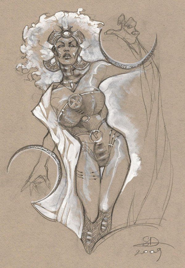 600x869 X Men Storm Sketch By ~dimrasha Halftone Awesomeness - Storm Sketch