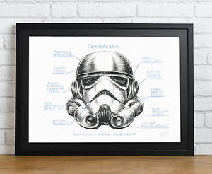 300x246 Original A4 Star Wars Stormtrooper Blueprint Drawing Helmet - Stormtrooper Helmet Sketch
