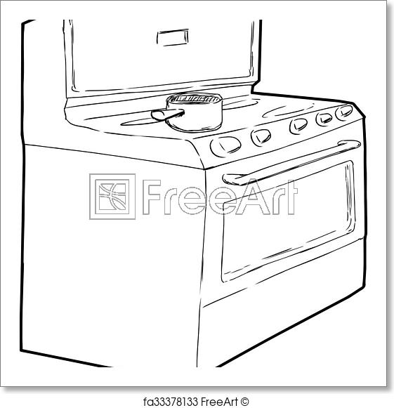 561x581 Free Art Print Of Pot On Top Of Stove Outline. Outline Sketch Of - Stove Sketch