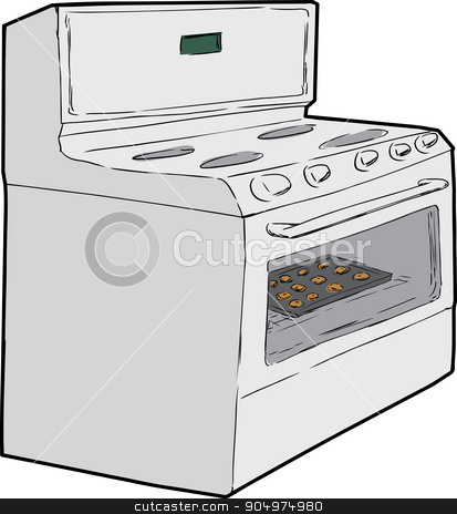 413x464 Single Oven With Cookies Inside Stock Vector - Stove Sketch