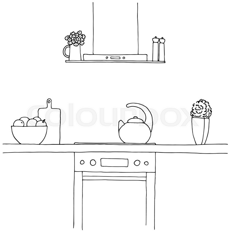 800x800 Sketch Of The Kitchen. Worktop, Stove, Hood, Kettle And Other - Stove Sketch