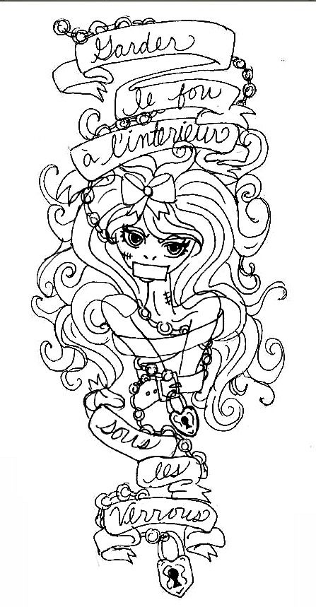 447x859 My Rough Sketch Of My Zombie Chick In Straight Jacket Tattoo - Straight Jacket Sketch