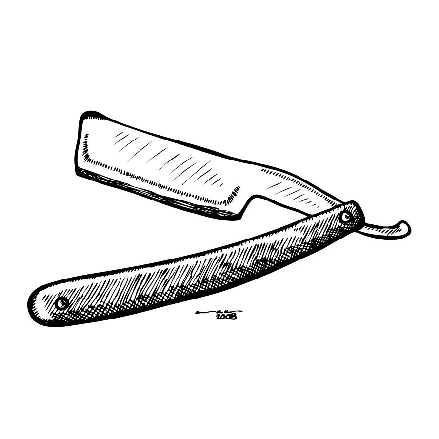 900x900 Straight Razor Drawing By Karl Addison - Straight Razor Sketch