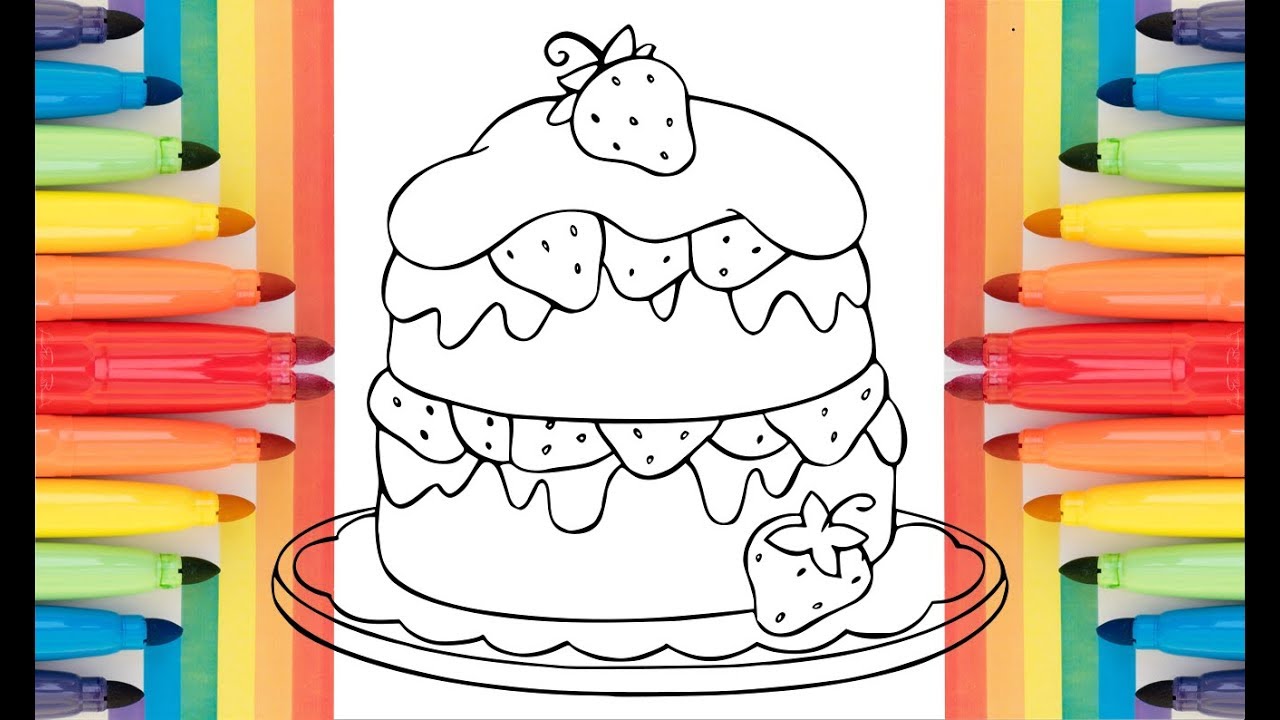 1280x720 How To Draw And Painting Strawberry Cake Drawing And Coloring - Strawberry Shortcake Sketch