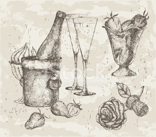 503x439 Champagne And Strawberry Sketch Stock Vector - Strawberry Sketch