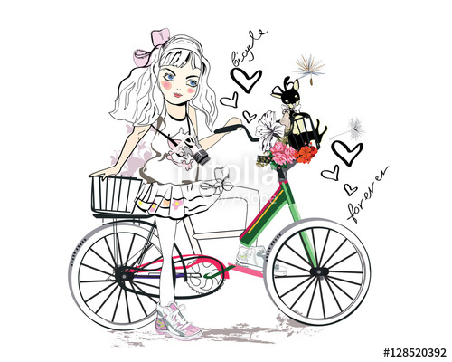 500x400 Sketch Of A Cute Baby Girl On The Bicycle - Street Bike Sketch