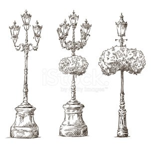 303x299 Street Lamp Posts Stock Vectors - Street Light Sketch