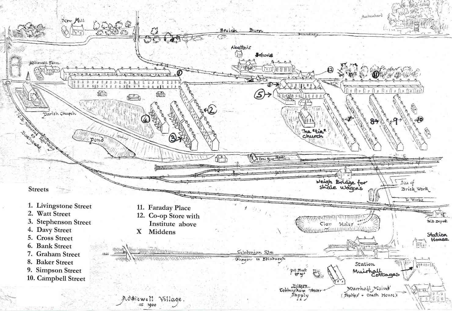 1480x1017 Sketch, Map And Description Of The Village C. 1900 Addiewell In - Street Map Sketch