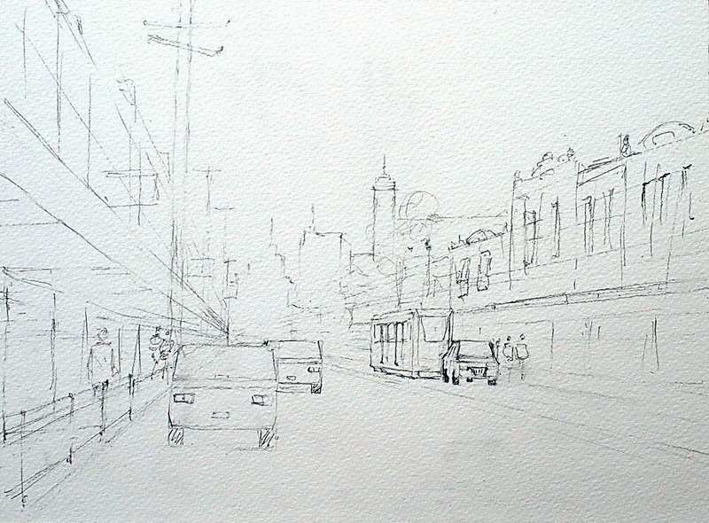 800x590 Street Scene Watercolor Demonstration Bridge Road, Richmond - Street Scene Sketch