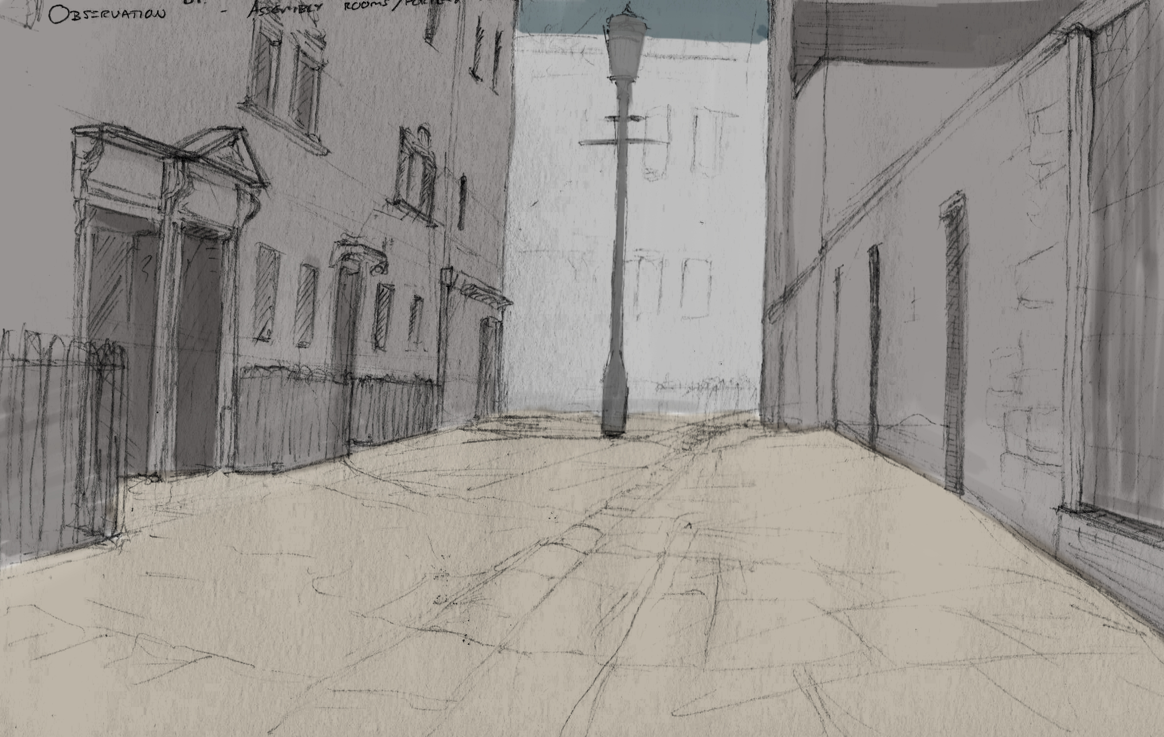 2370x1501 Sketches For Scene The Vagrant Amp The Masquerade - Street Scene Sketch