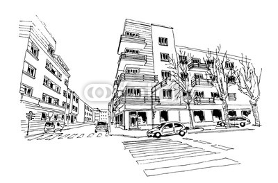 400x264 Vector Sketch Of Street Scene In Zagreb, Croatia. Buy Photos - Street Scene Sketch