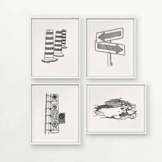 570x570 Orange Road Barrels One Ways Street Signs Parking Hell Etsy - Street Sign Sketch