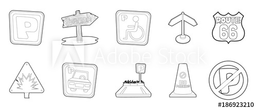 500x215 Street Sign Icon Set, Outline Style - Street Sign Sketch