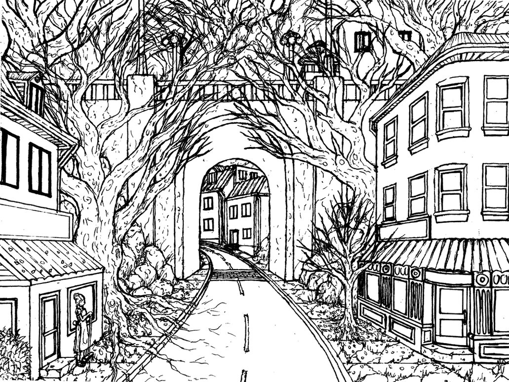 1031x775 Mountain Street Sketch By Benjamin The Fox - Street Sketch