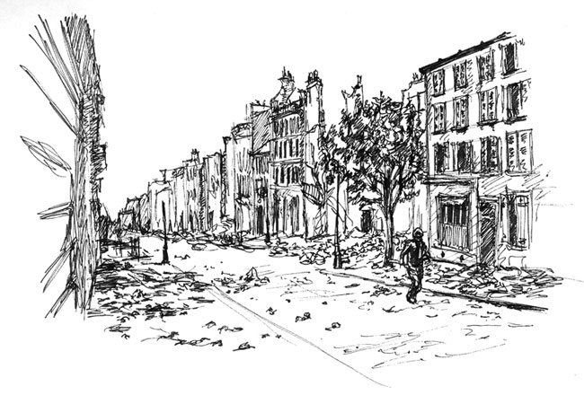 650x440 Running Through The Street Wwii Gis - Street Sketch