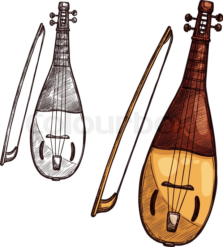 721x800 String Music Instrument With Bow. Vector Sketch Symbol Of Musical - String Sketch