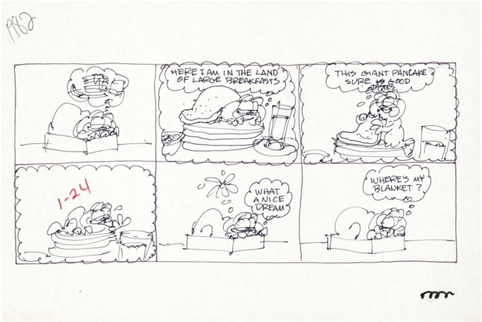 702x470 Jim Davis Garfield Sunday Comic Strip And Preliminary Sketch - Strip Sketch