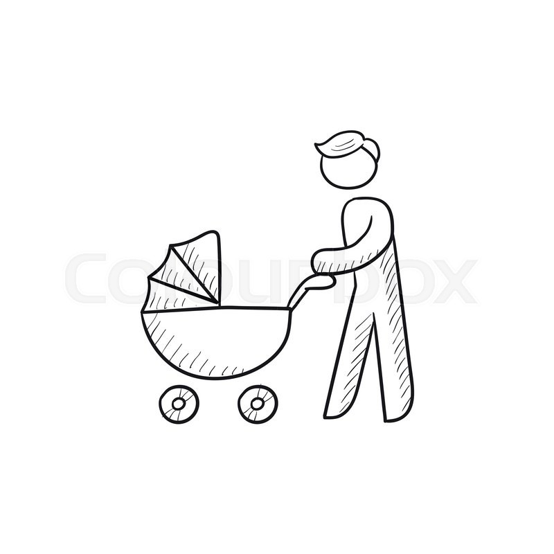 800x800 Man Walking With Baby Stroller Vector Sketch Icon Isolated On - Stroller Sketch