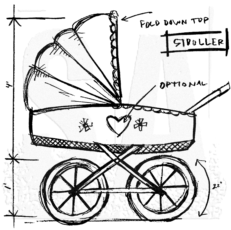 800x796 Tim Holtz Wood Mounted Stamp - Stroller Sketch