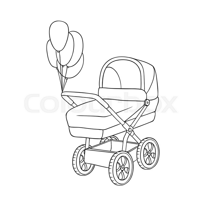 800x800 Black And White, Uncolored Baby Carriage, Pram Decorated With - Stroller Sketch