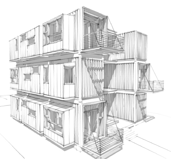 600x556 Modern House Plans By Gregory La Vardera Architect Ibu Proposal - Structure Sketch