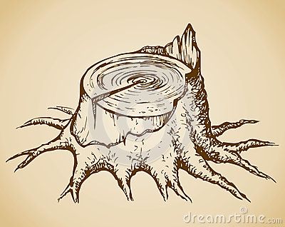 400x318 Old Tree Stump. Vector Sketch Knittingcrocheting - Stump Sketch