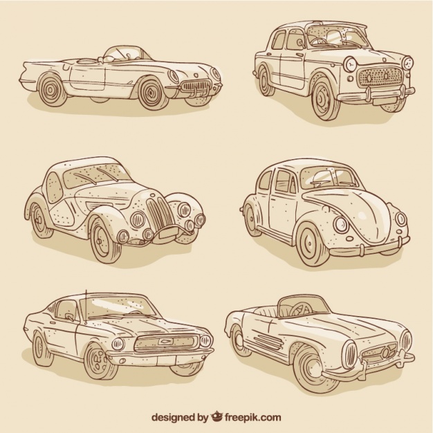 626x626 Set Of Vintage Sketches Stylish Cars Vector Free Download - Stylish Sketches