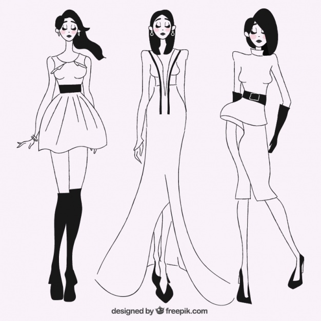626x626 Sketches Of Stylish Models Vector Free Download - Stylish Sketches