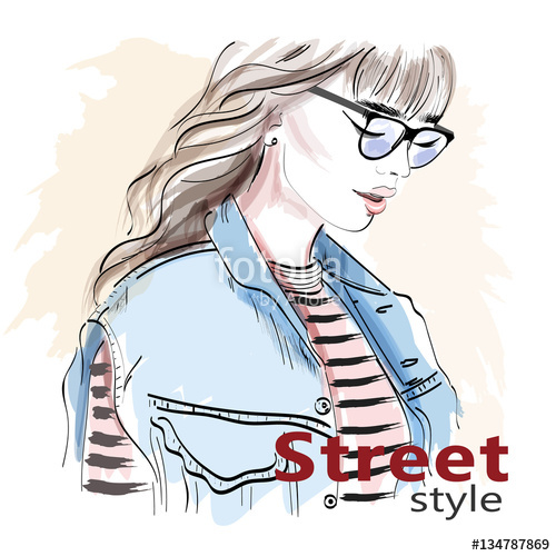 500x500 Stylish Hand Drawn Girl In Sunglasses. Fashion Woman. Sketch - Stylish Sketches