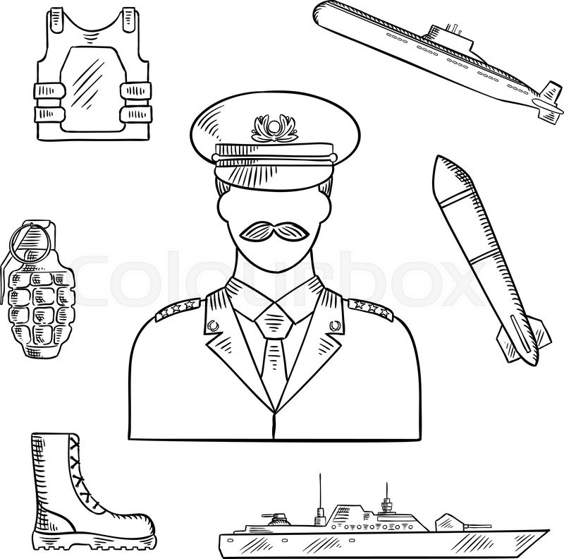 800x792 Military Man In Uniform Sketch Symbol With Hand Grenade, Body - Submarine Sketch