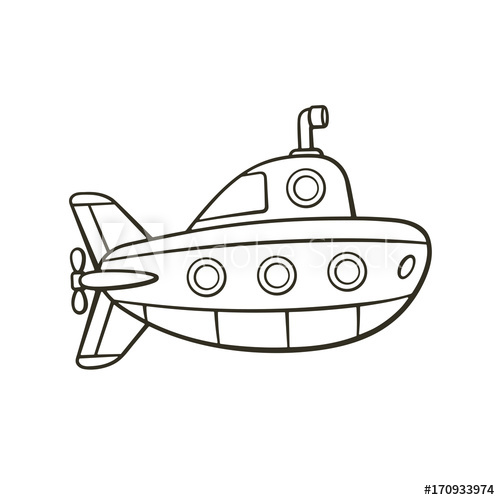 500x500 Vector Illustration. Hand Drawn Doodle Of Submarine With Periscope - Submarine Sketch