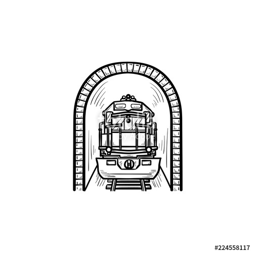 500x500 Railway Tunnel With Train Hand Drawn Outline Doodle Icon. Subway - Subway Train Sketch
