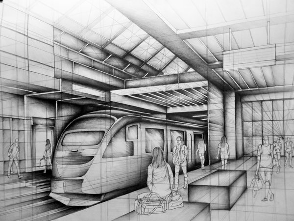 600x450 Subway Station - Subway Train Sketch