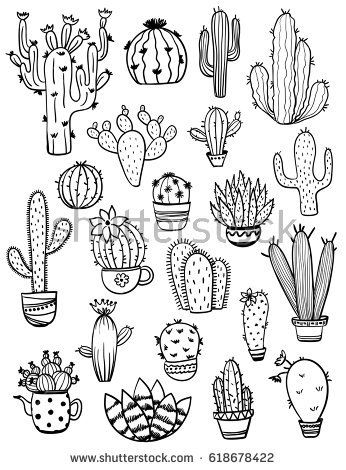 346x470 Set Of Isolated Black Sketch Cactus And Succulent Icons - Succulent Sketch