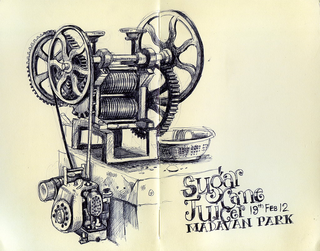 1024x802 Antique Sugar Cane Machine Pencil Jam - Sugar Cane Sketch