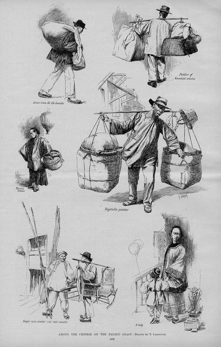 880x1381 Chinese On The Pacific Coast Vegetable Peddler Sugar Cane Vender - Sugar Cane Sketch