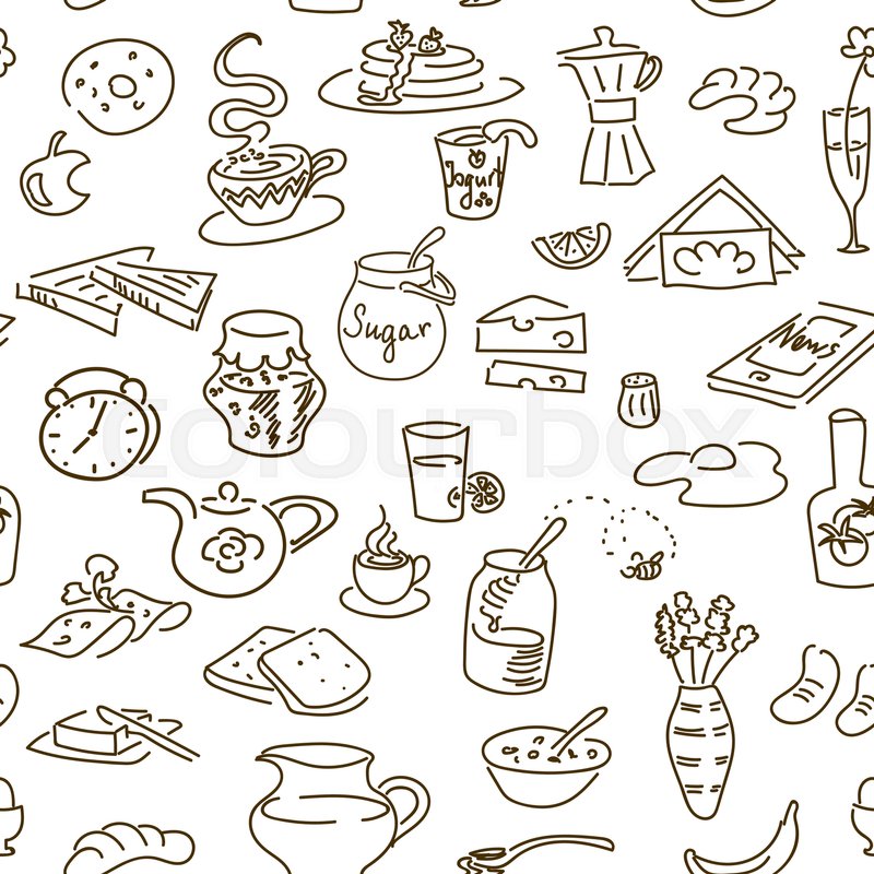 800x800 Morning Breakfast Doodle Vector Pattern. Sketch, Objects Isolated - Sugar Sketch