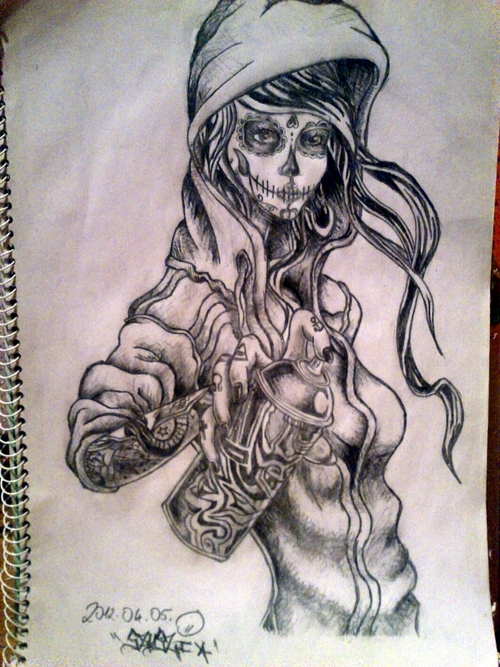 500x667 Graffiti Girl Discovered By Szuszi On We Heart It - Sugar Skull Girl Sketch