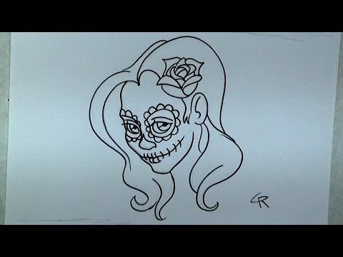 480x360 Learn How To Draw And Color A Pretty Sugar Skull Girl - Sugar Skull Girl Sketch