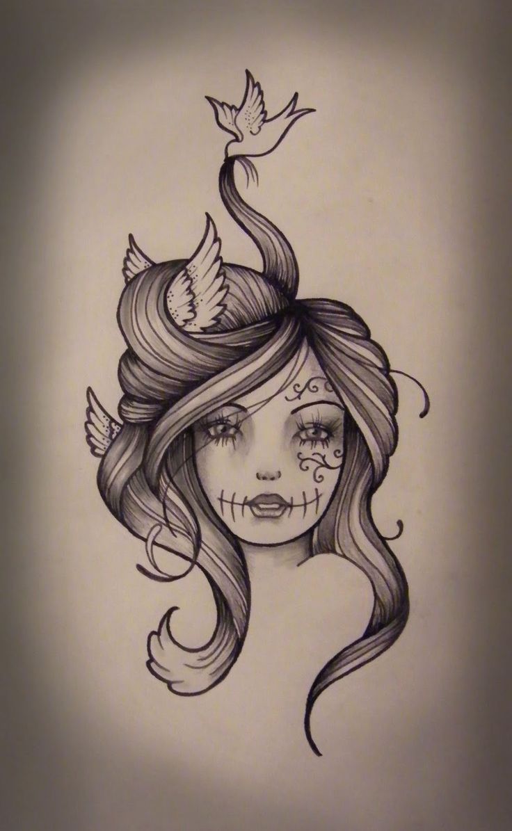736x1195 Tattoo Clipart Drawing - Sugar Skull Girl Sketch