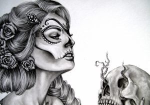300x210 Beautiful Sketch Of Skull Beautiful Candy Skull Portrait A Lady - Sugar Skull Girl Sketch