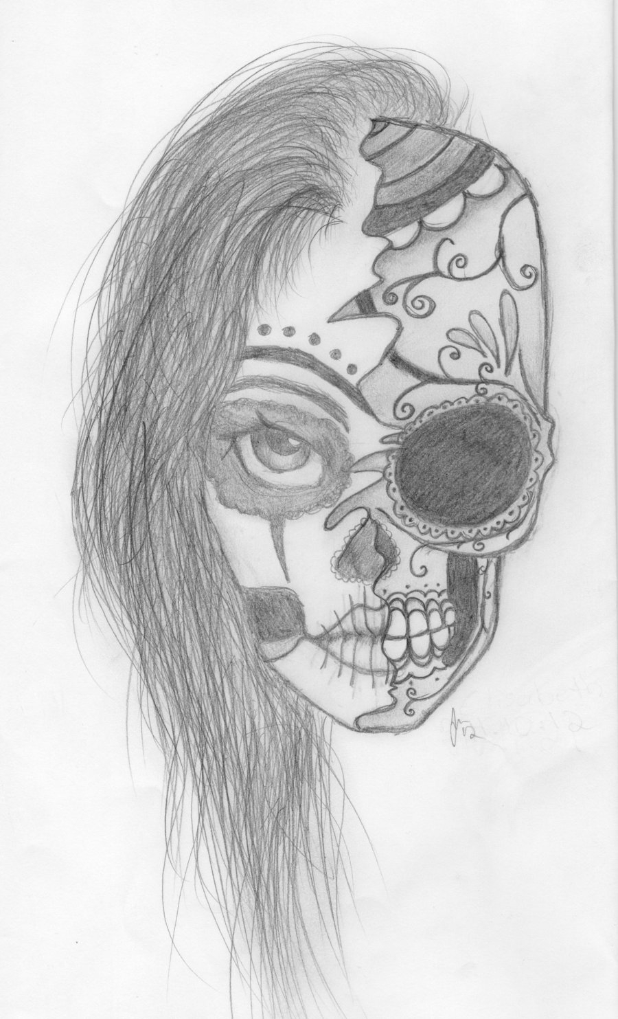 900x1483 Candy Skull Girl Drawing Free Download Sugar Skull Girl Tattoo - Sugar Skull Girl Sketch