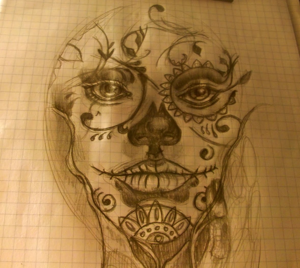 1179x1052 Drawing A Sugar Skull Girl - Sugar Skull Girl Sketch