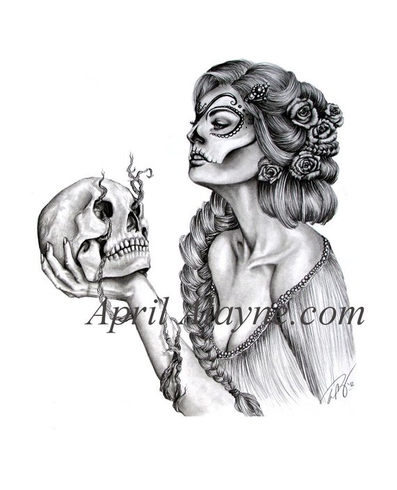 570x703 Sugar Skull Illustration Dia Los Muertos Skull Black And Etsy - Sugar Skull Sketch