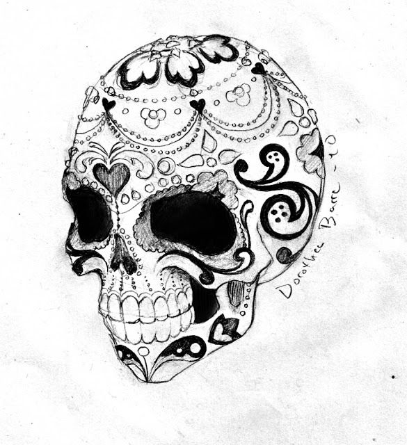 585x640 Candy Skull Sketch Dia De Los Muertos - Sugar Skull Sketch