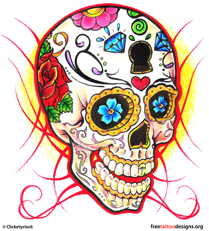 674x744 Drawn Sugar Skull Bow - Sugar Skull Tattoo Sketch