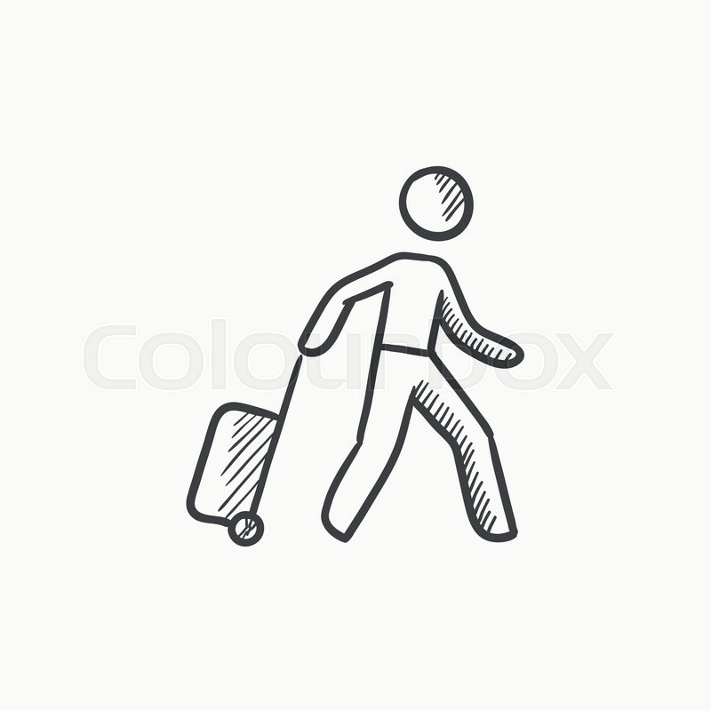 800x800 Man With Suitcase Vector Sketch Icon Isolated On Background. Hand - Suitcase Sketch