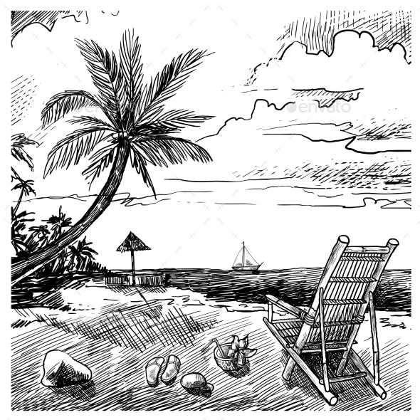 590x590 Summer Beach Sketch (Nature) Download ~ Best Gfx Download - Summer Season Sketch