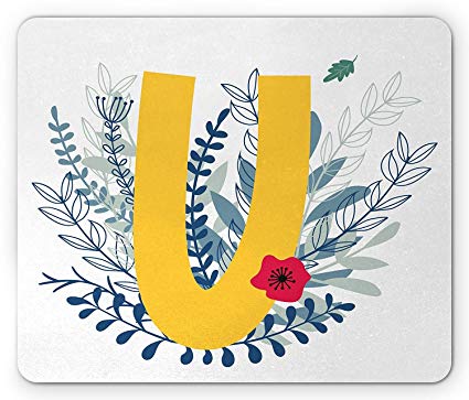 425x363 Monogram Mouse Pad, U Letter Within Flowers Of Summer - Summer Season Sketch